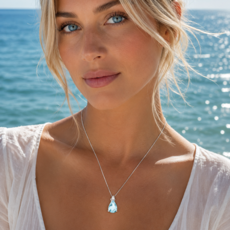 Collana Acquamarina Taglio Goccia Comete indossata