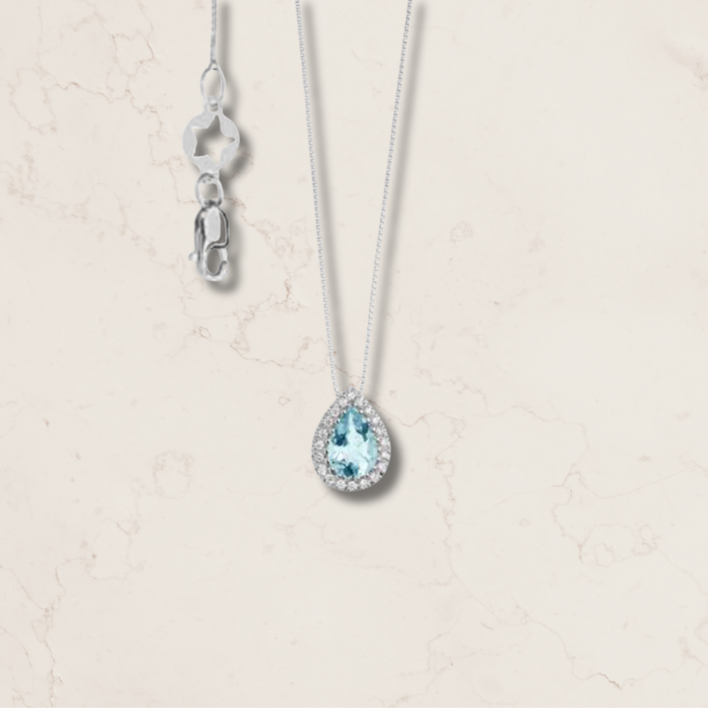Collana Acquamarina Taglio Goccia con Pavè Comete