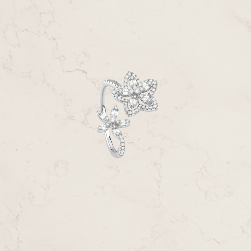 Anello Due Fiori in oro bianco con diamanti Magia Garden Salvini