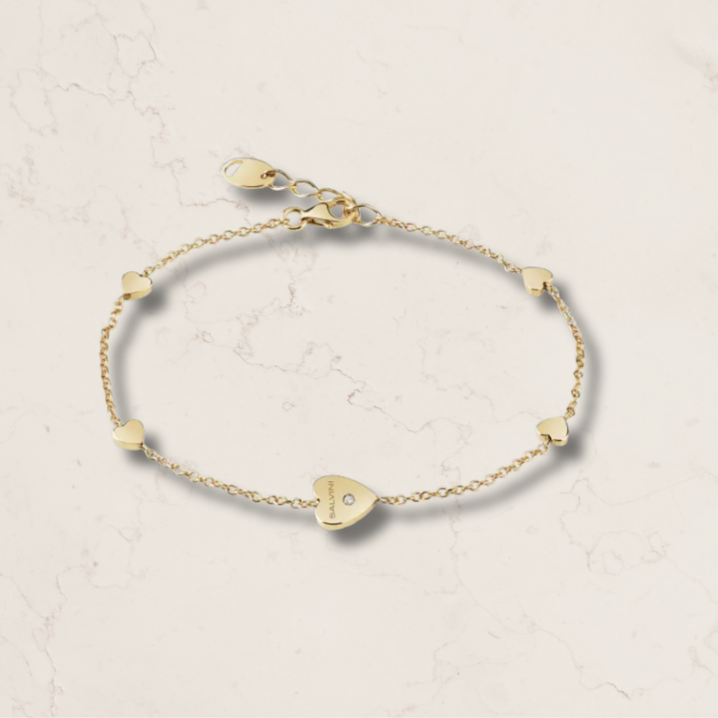 Bracciale cuore in oro giallo 9 kt con diamante Salvini