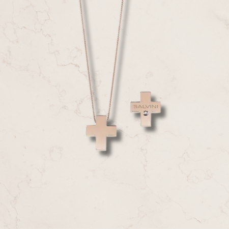 Collana croce in oro rosa con diamante Salvini