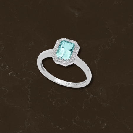 Anello Acquamarina Taglio Smeraldo con Pavè Comete
